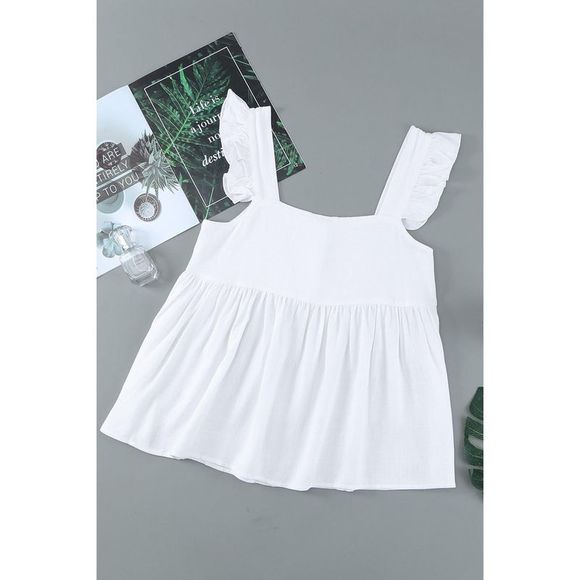 Azura Exchange  White Flutter Shoulder Babydoll Top - Picture 14 of 15